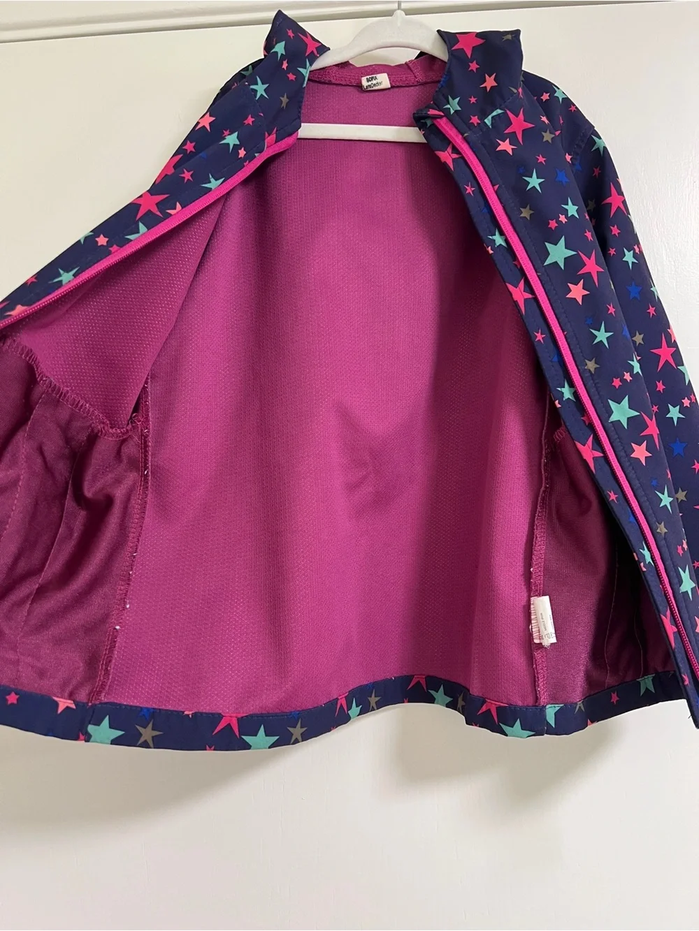 Girls' Navy‎ Star-Print Hooded Raincoat Jacket with Pink Lining 5T